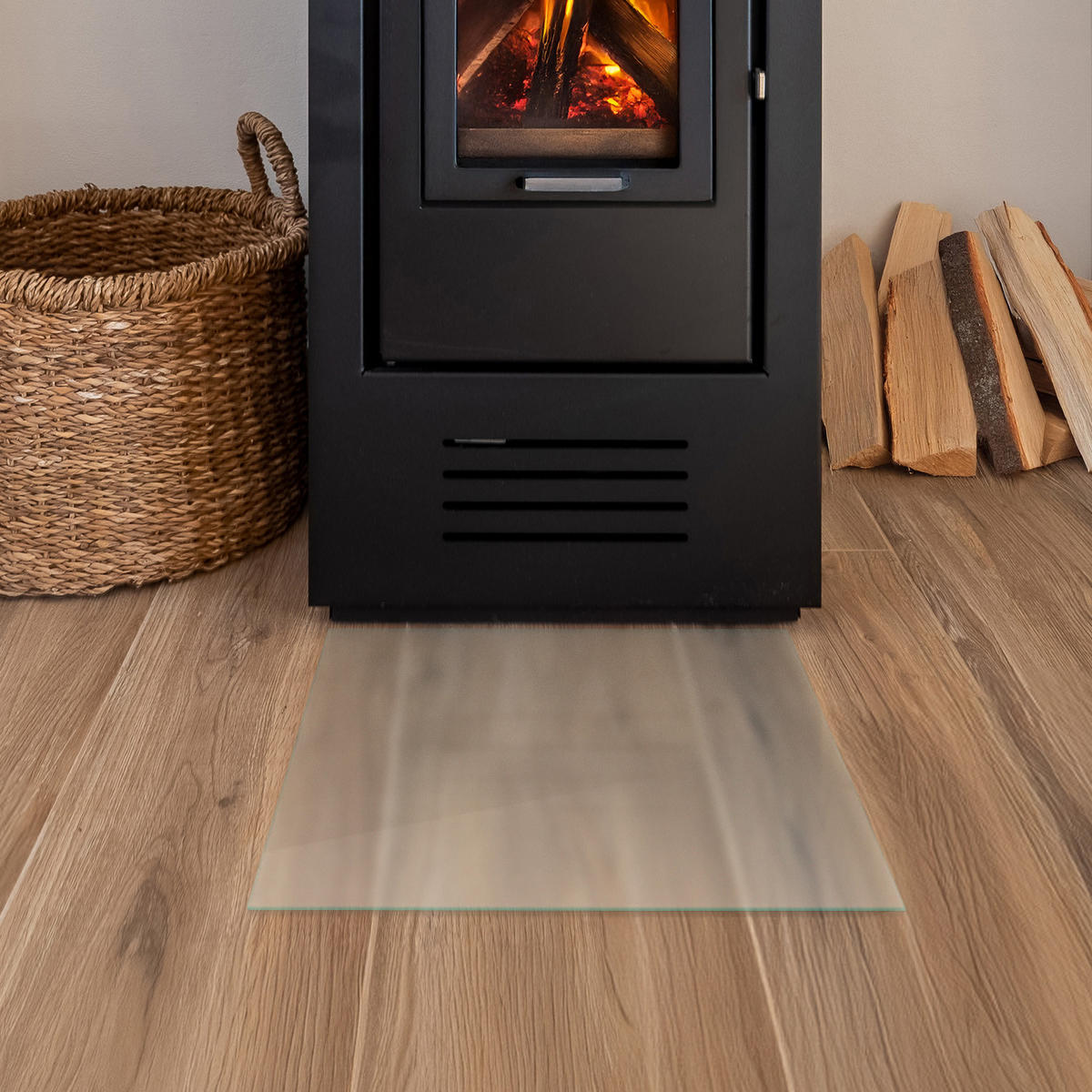 SKLENĚNÁ PODLOŽKA pod kamna 50x50 cm – mléčné sklo - průhledná, sklo (50/60/0.4cm) - TULUP