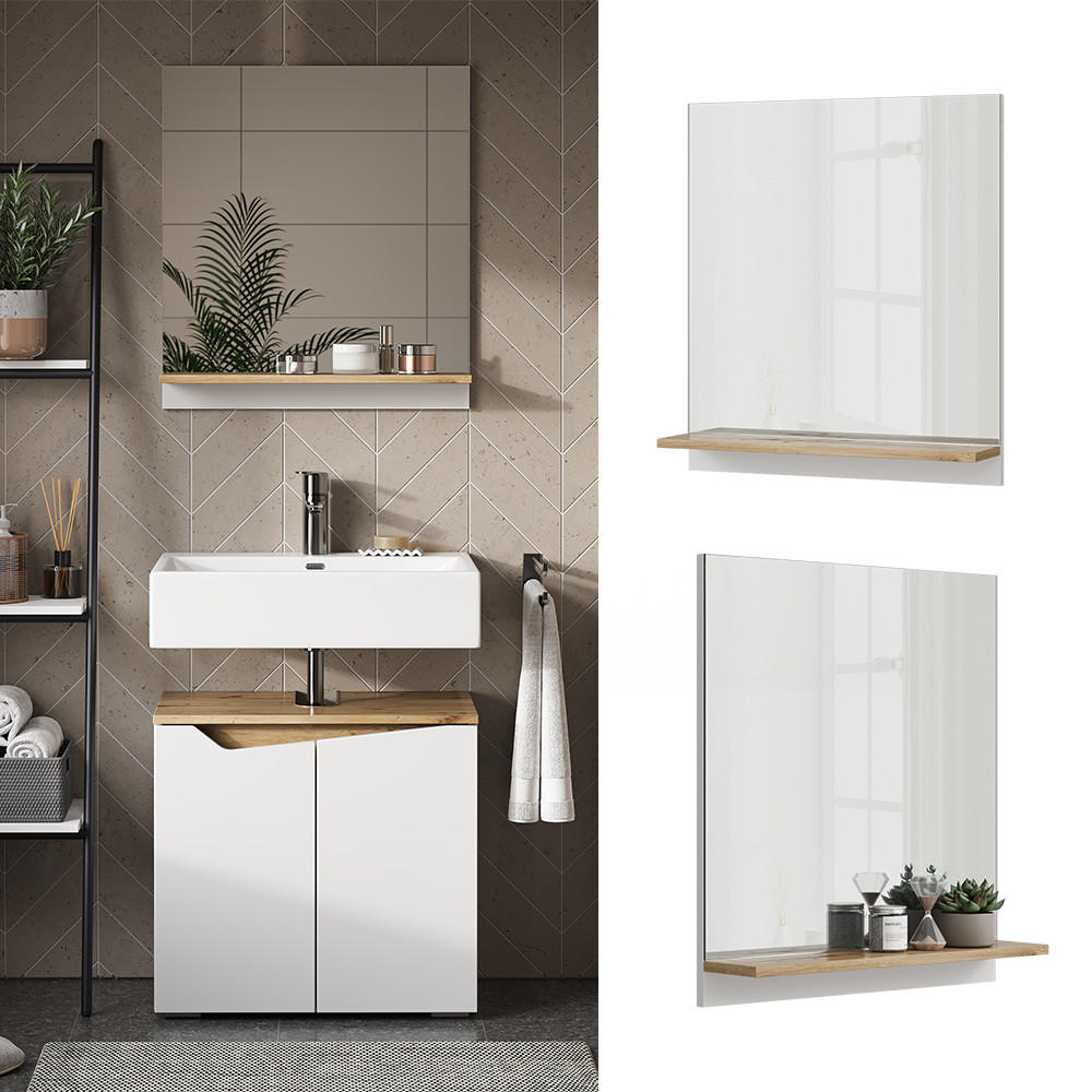 BADSPIEGEL Marelle Weiß 60 x 67 cm mit Regal - Weiß, Holzwerkstoff (60/67/14cm) - Vicco