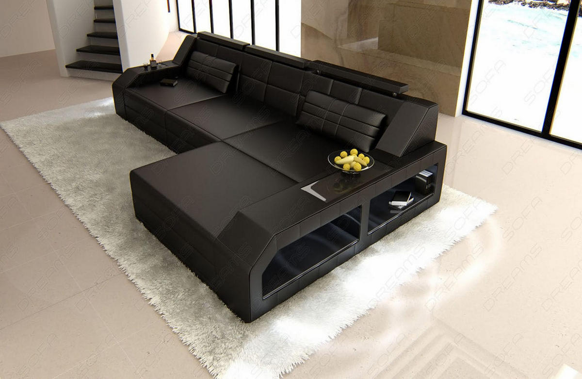 COUCH Arezzo L Schwarz Ledermix - Schwarz, Textil (308/194cm)