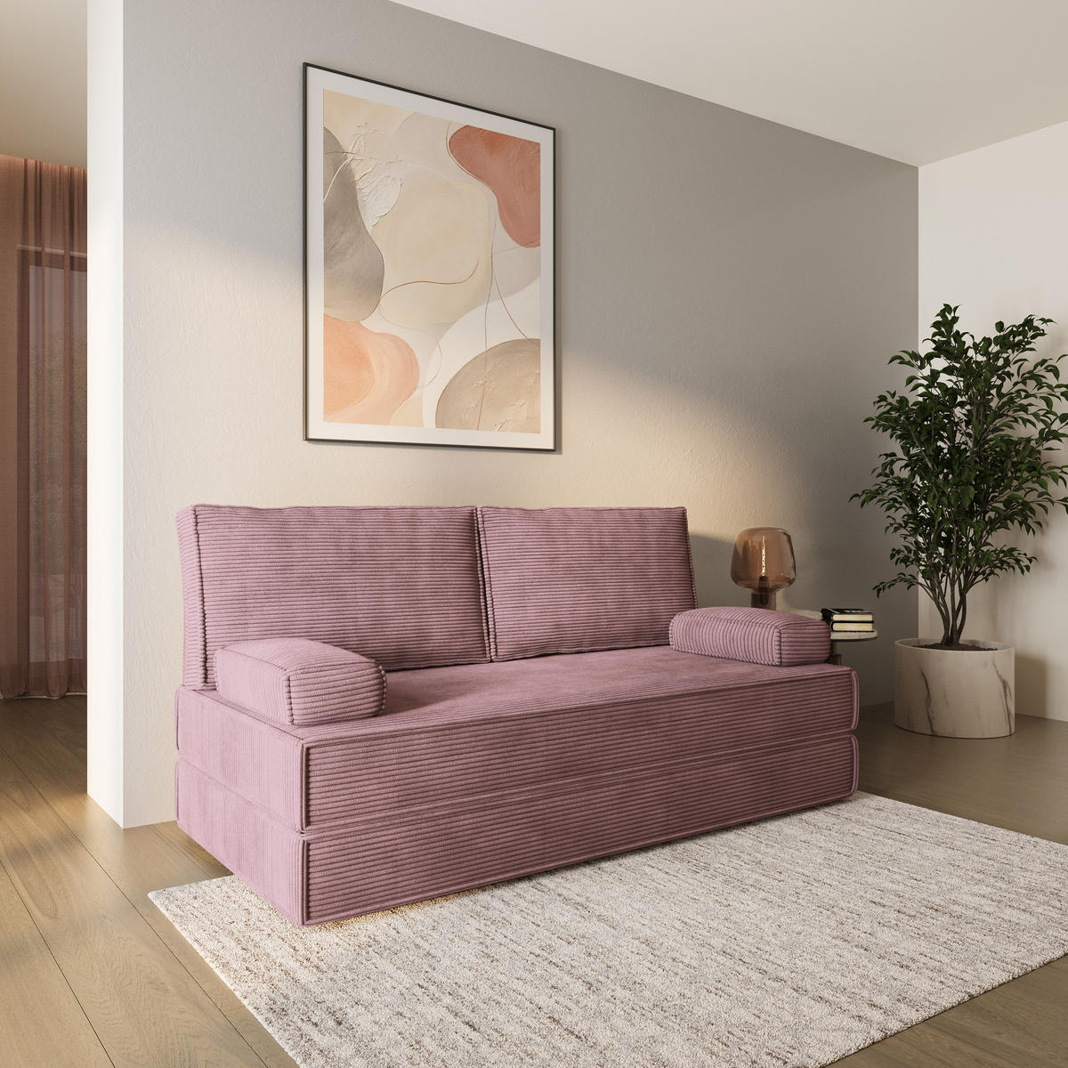 BETTSOFA SILAR aus Schaumstoff Cordstoff Lila Schlaffunktion - Lila, Textil (170/86/80cm) - MASSENO