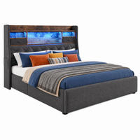 POLSTERBETT 180/200 mit Bettkasten, LED und USB & Type-C in Grau - Grau, Holzwerkstoff/Textil (180/200cm) - EVRYAE