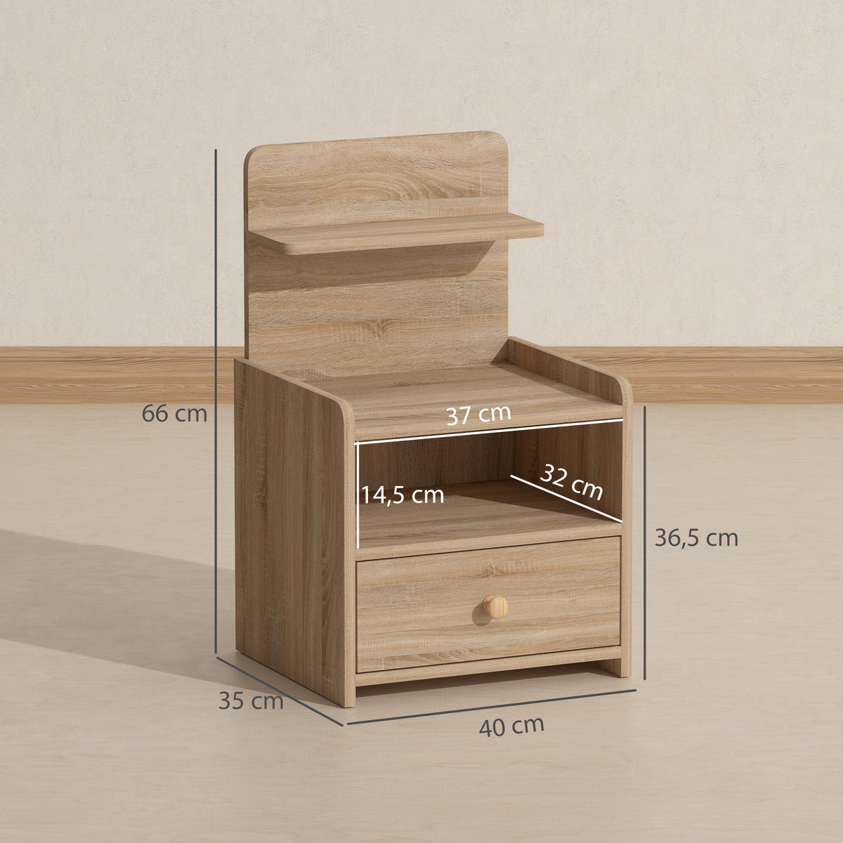 NACHTTISCH mit Schublade, 40 x 35 x 66 cm, Naturholz - Naturfarben, Holzwerkstoff (40/66/35cm) - HOMCOM
