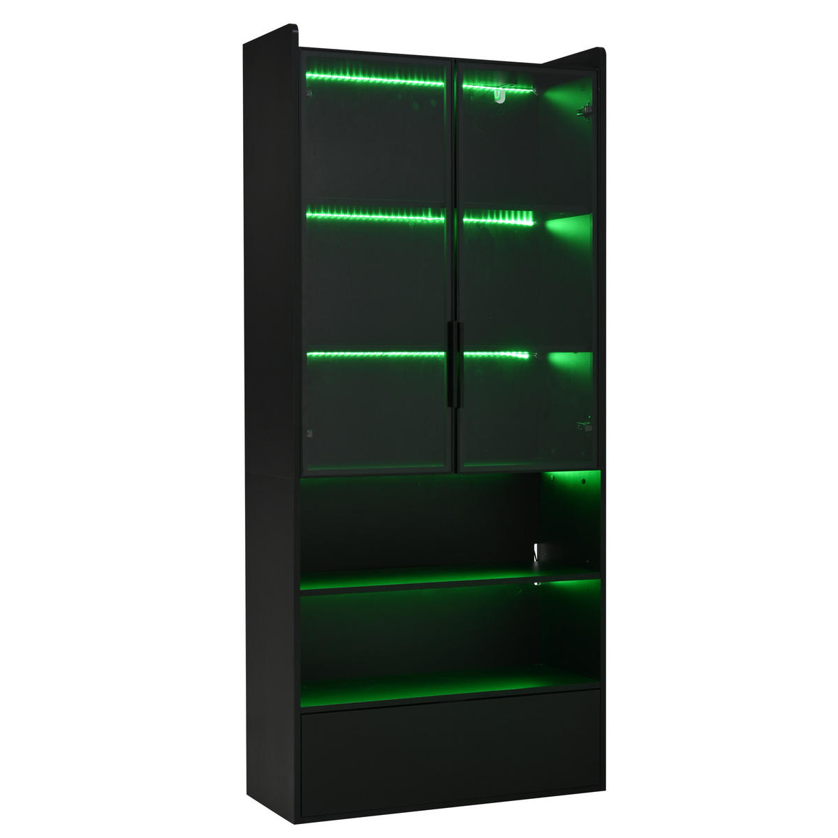 VITRINE mit LED 80x34x180 cm MDF Glas Schwarz - Schwarz, Glas (34/180/80cm) - Beauniv