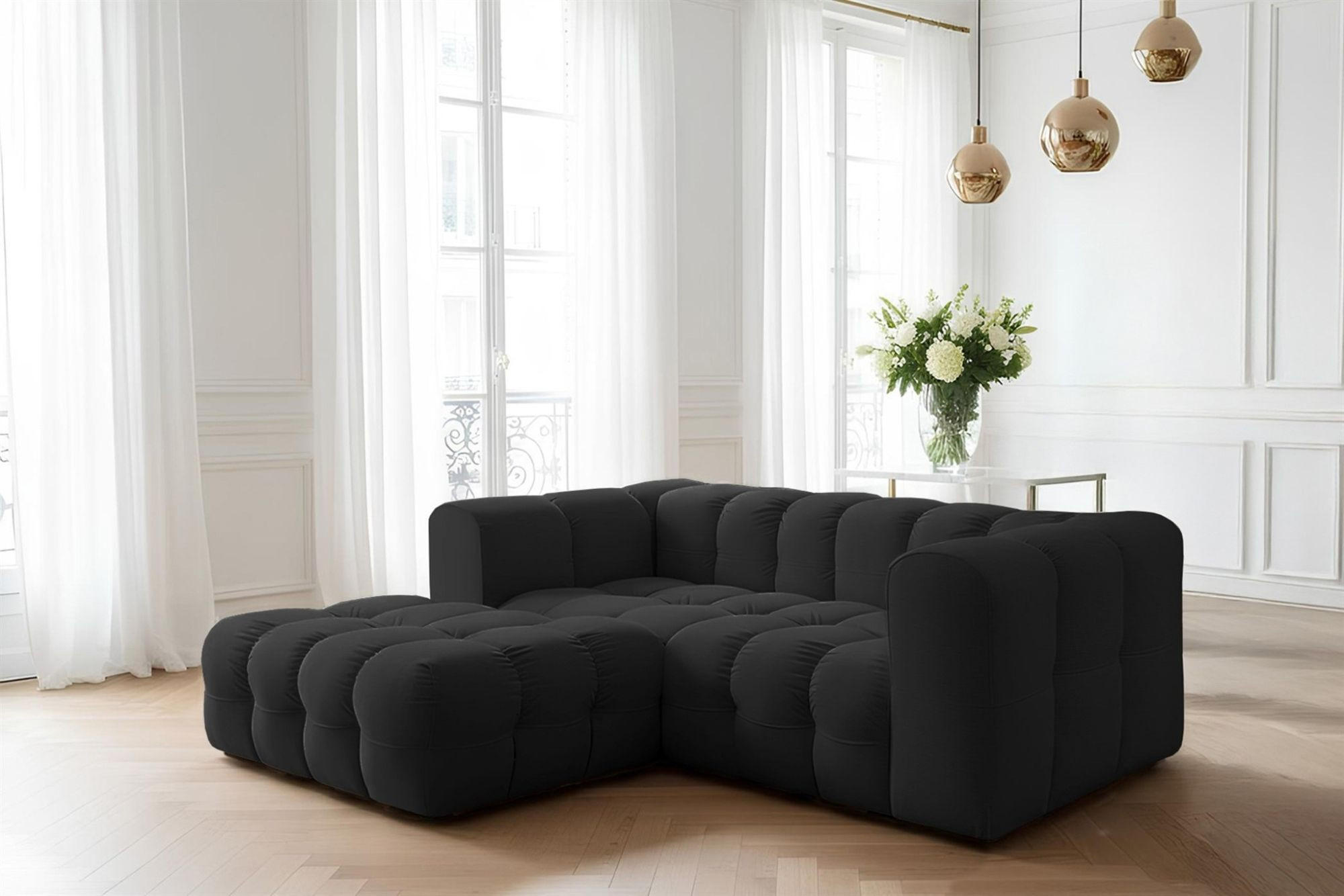 ECKSOFA Solvie Xs In Tiffani - Schwarz, Holzwerkstoff/Textil (193/290cm) - Fun Möbel