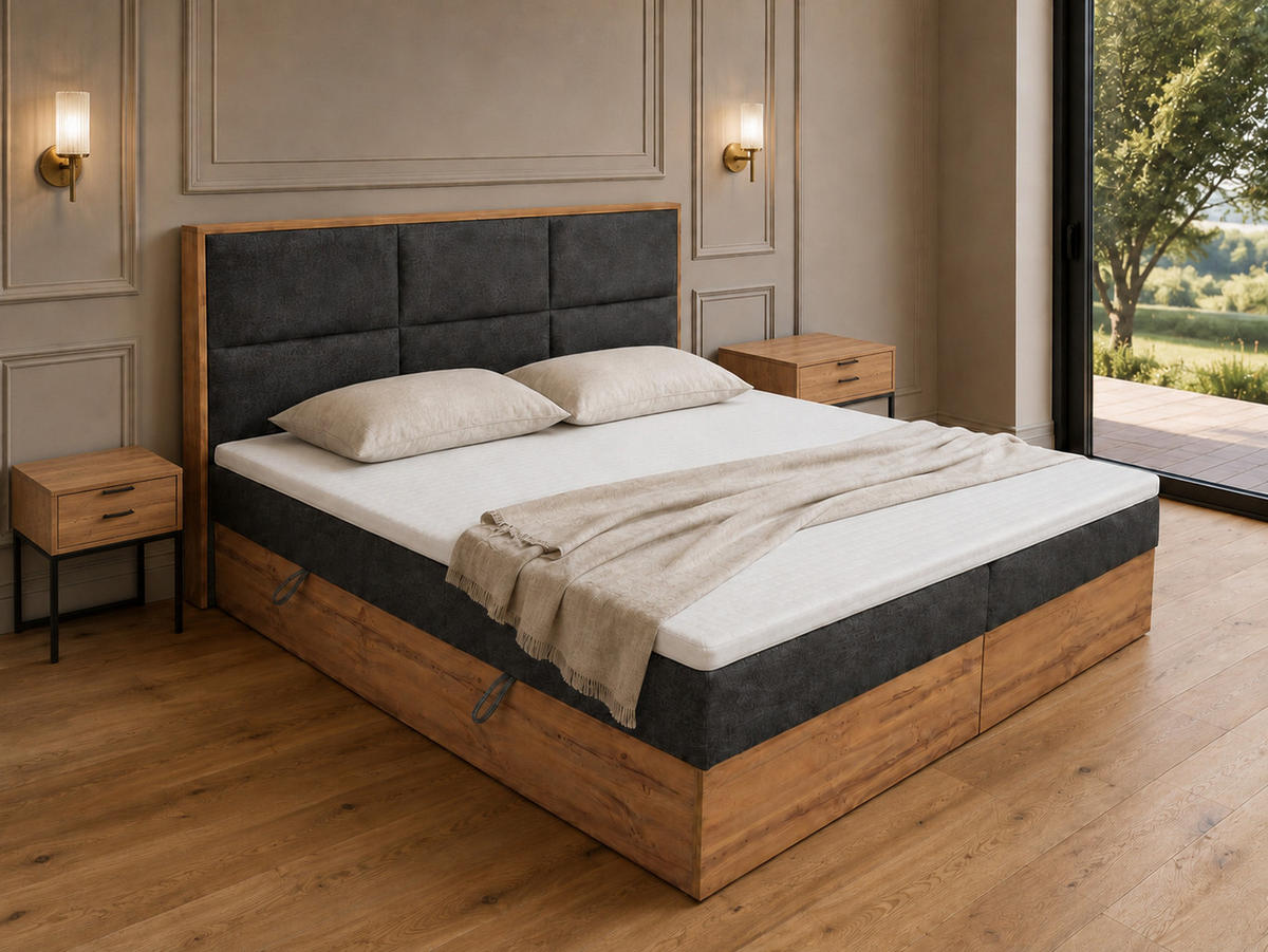 BOXSPRINGBETT Loly 140x200 cm H4 Taschenfederkern Anthrazit - Anthrazit, Textil (140/200cm) - KS Home Concept