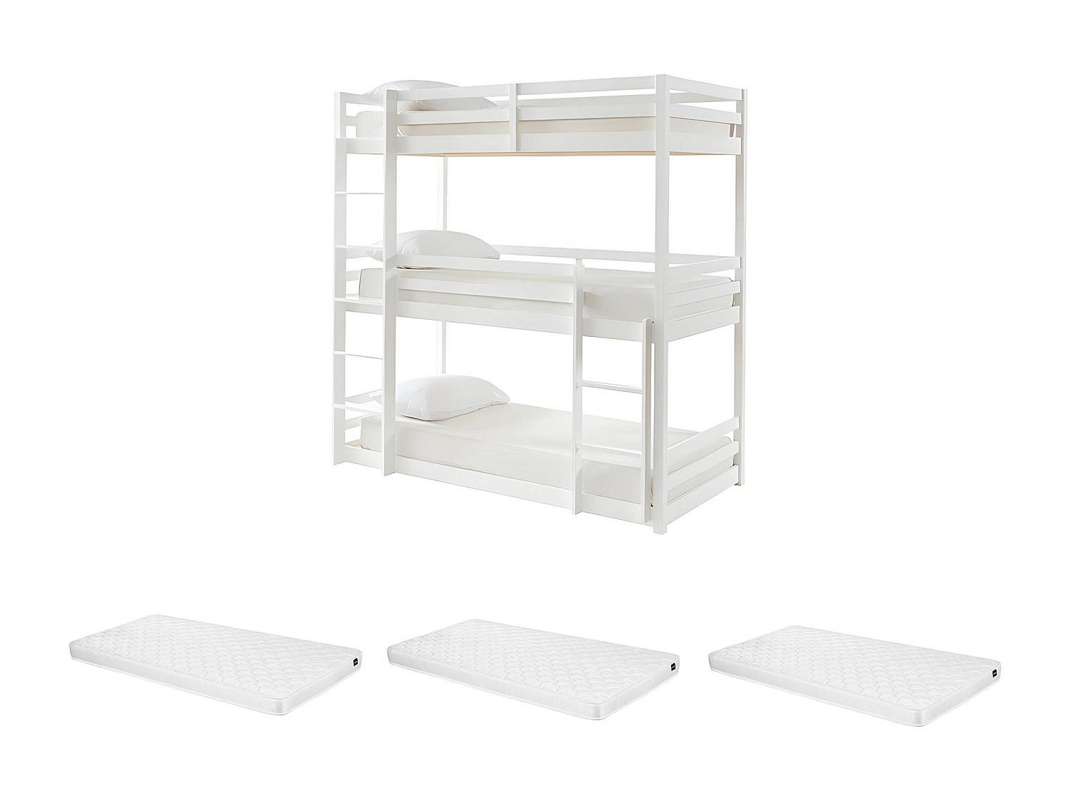 ETAGENBETT 3 Personen + Matratzen - Kiefernholz - 3 x 90 x 200 cm - Weiß - VAGAR - Weiß, Holz (101/208cm) - Vente-Unique