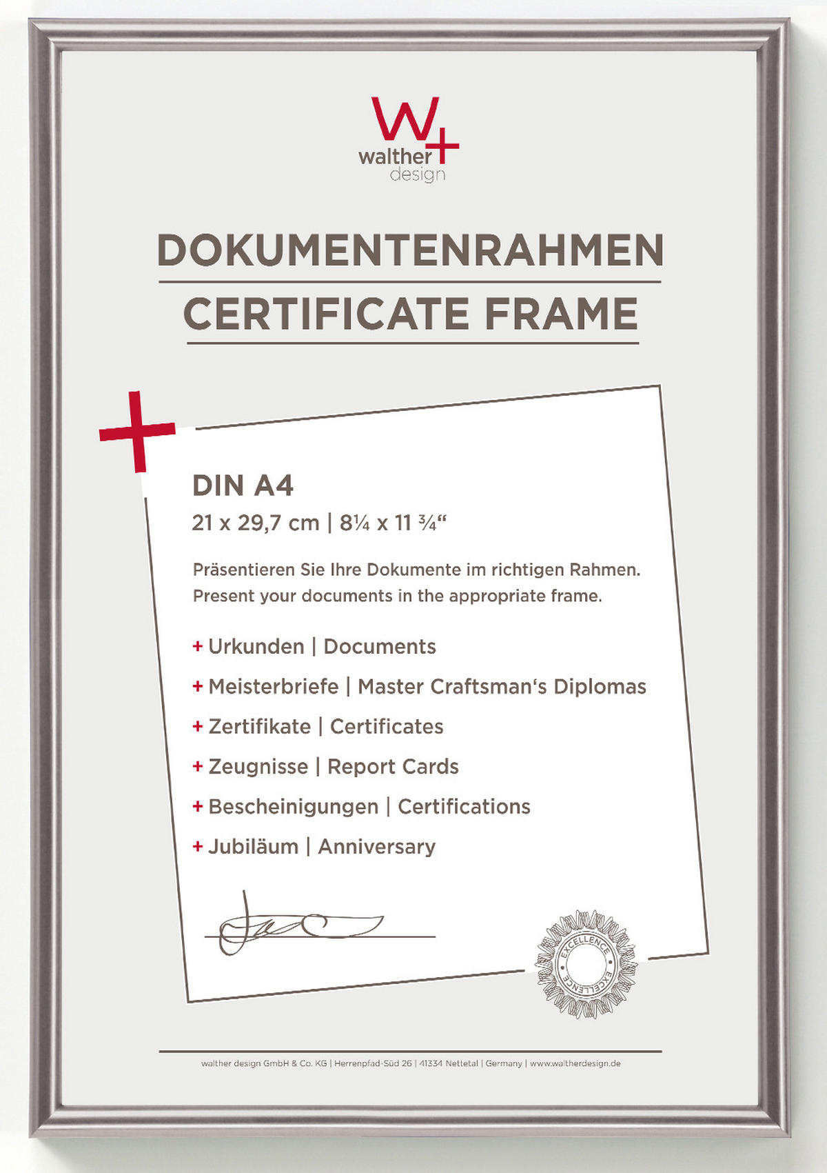 BILDERRAHMEN Galeria Kst.Rahmen 21x29,7 cm STAHL - Edelstahlfarben, Kunststoff (22.1/30.8/1.9cm) - walther design