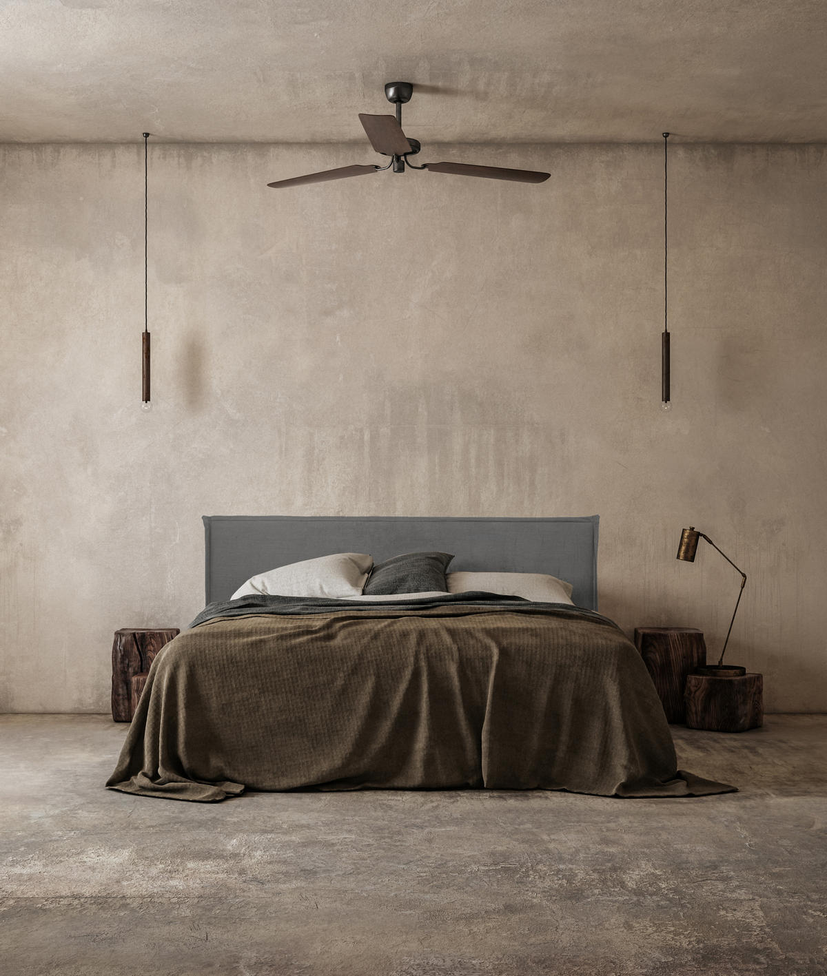 KOPFTEIL Gepolstertes aus 100% Leinenstoff Grau 160/100/8 cm EDMOND - Grau, Textil (160/100/8cm) - RNT By Really Nice Things