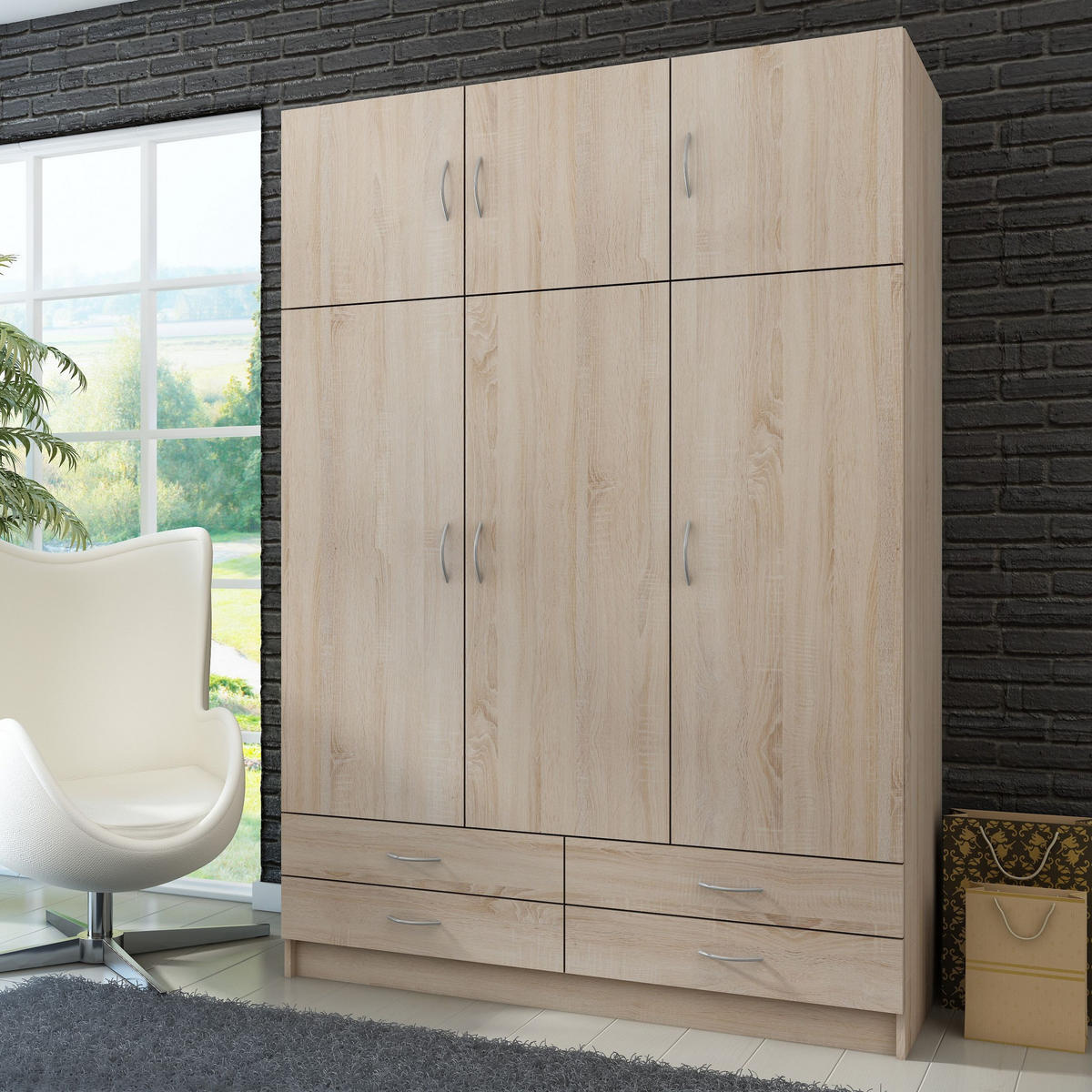 DREHTÜRENSCHRANK STELLINA 135/194/54,6cm 6-türig Sonoma Eiche - Sonoma Eiche, Holzwerkstoff (135/194/54.6cm) - MASSENO