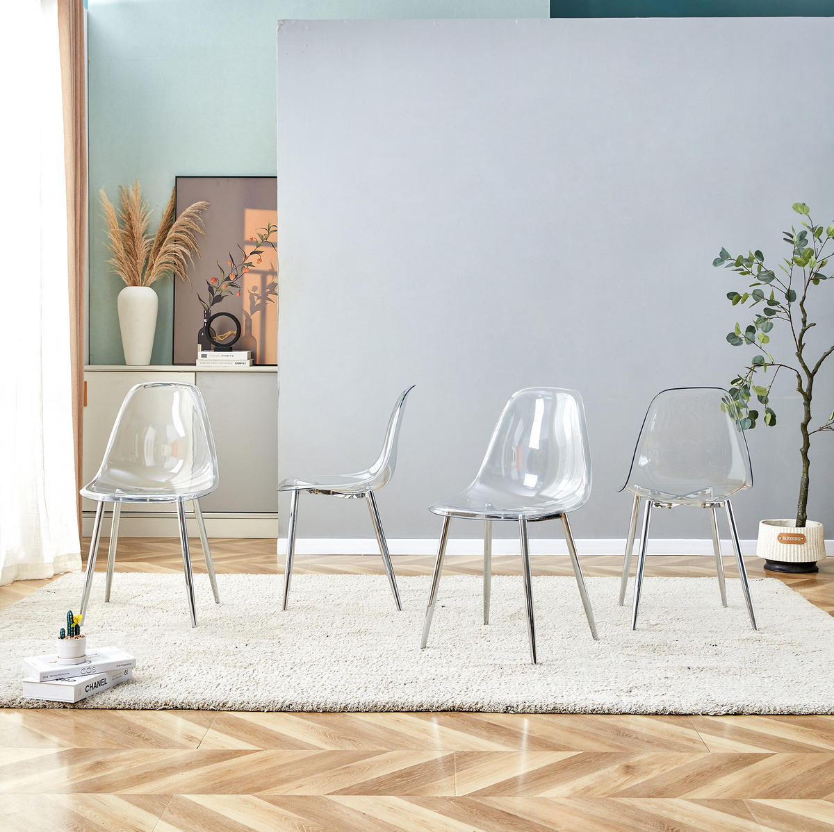 ESSZIMMERSTUHL 4er-Set 83 cm Kunststoff Transparent Metallbeine Silber - Silberfarben, Metall (45.7/83/44cm) - Meubliv