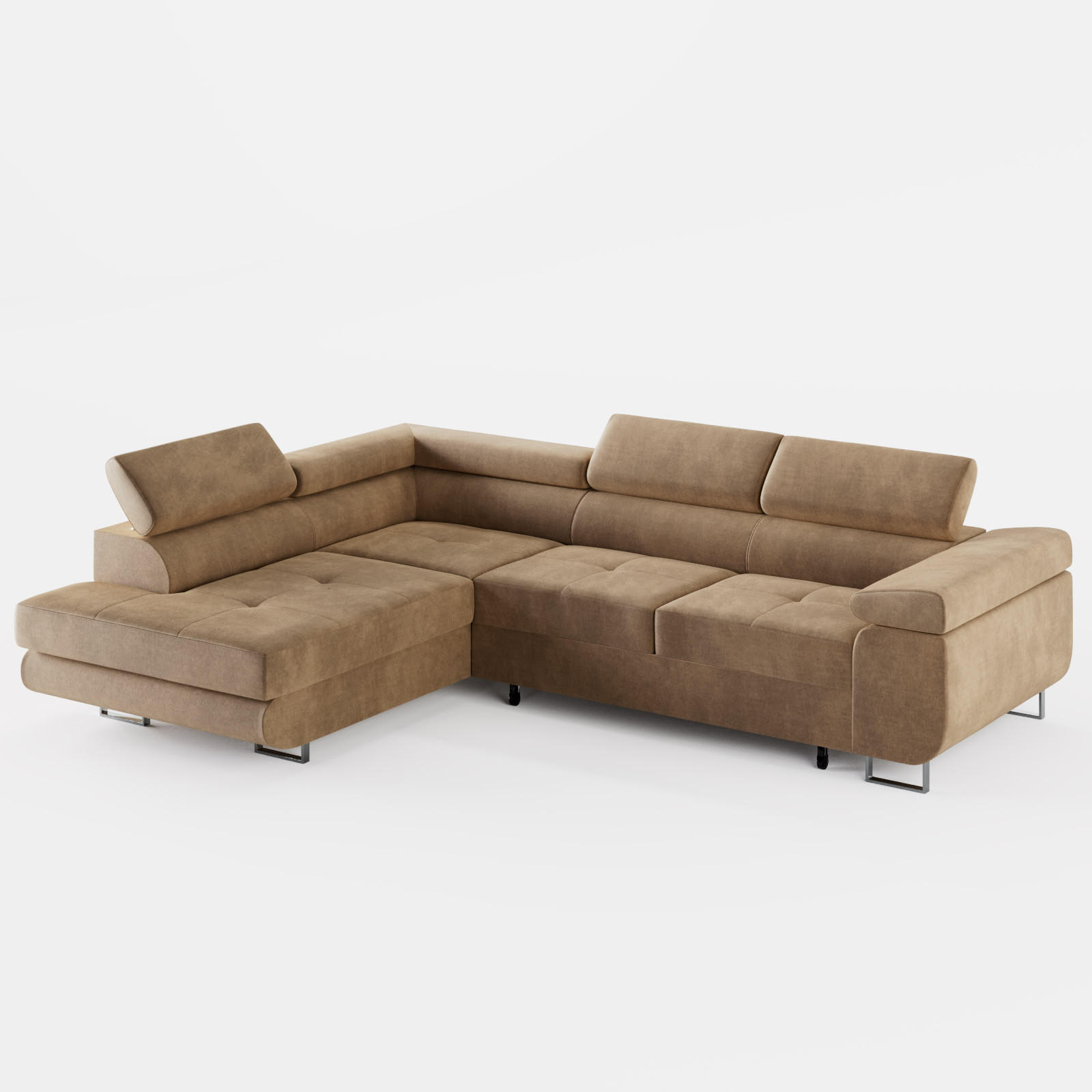 ECKSOFA VEMO EDGE Links Beige Velour-Stoff mit Bettkasten und Schlaffunktion - Beige, Textil (270/200cm) - Barchello