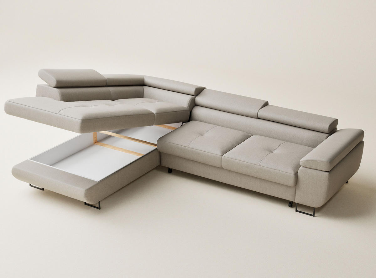 ECKSOFA MIT SCHLAFFUNKTION Concord Beige Webstoff - Beige/Schwarz, Holz/Holzwerkstoff (277/203cm) - Maison de Reve