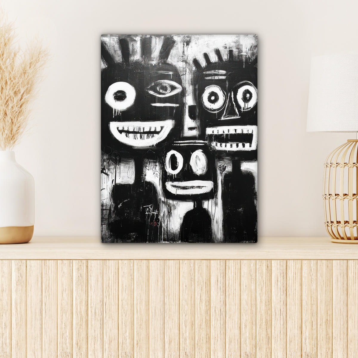 LEINWANDBILD Malerei - Figuren - Schwarz - Abstrakt Room Decor 30x40 cm - Schwarz, Textil (30/40cm) - MuchoWow