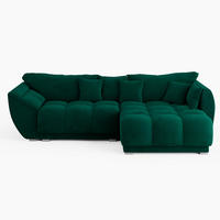 ECKSOFA LARGO Rechts Dunkelgrün Velours-Stoff L-Form Couch mit Schlaffunktion & Bettkasten - Dunkelgrün/Schwarz, Holz (285/180cm) - Barchello