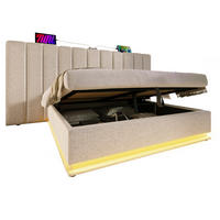 POLSTERBETT 160/200 cm Beige Stauraumbett mit LED-Beleuchtung und USB-C-Ladefunktion - Beige, Textil (160/200cm) - OKWISH