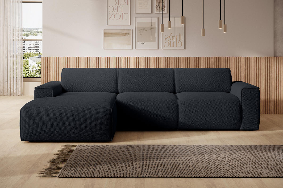 ECKSOFA L Form Didim mini Dunkelgrau 310/165/78 cm – stilvolle kleine Eckcouch L - Schwarz, Kunststoff/Textil (165/310cm) - AX Living