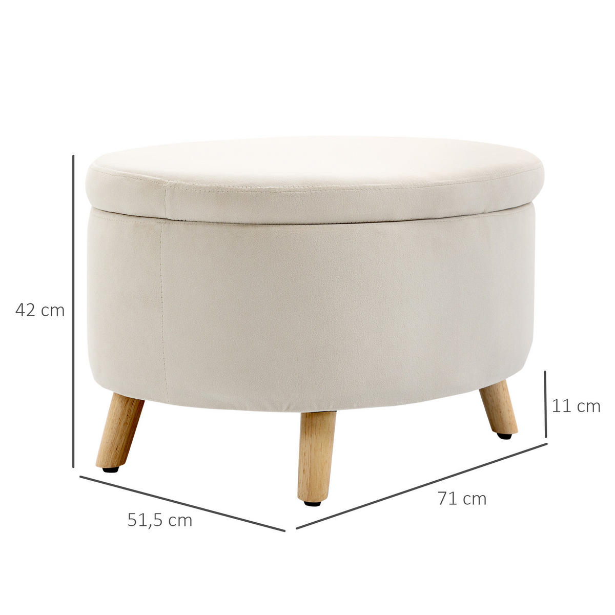 SITZBANK mit Stauraum, Oval Polsterbank mit Deckel, Bettbank mit Samtoptik Beige - Blau, Kunststoff (51.5/42/71cm) - HOMCOM