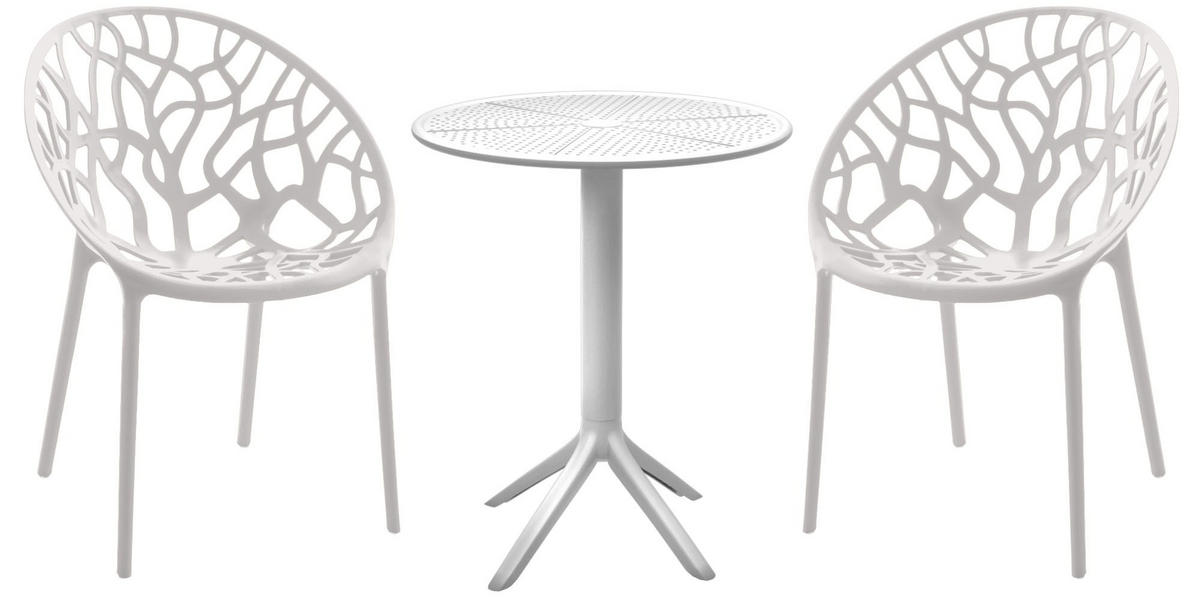 BALKONSET Bistroset Nodan Kunststoff Weiß 2 Personen - Weiß, Kunststoff - DELUKE