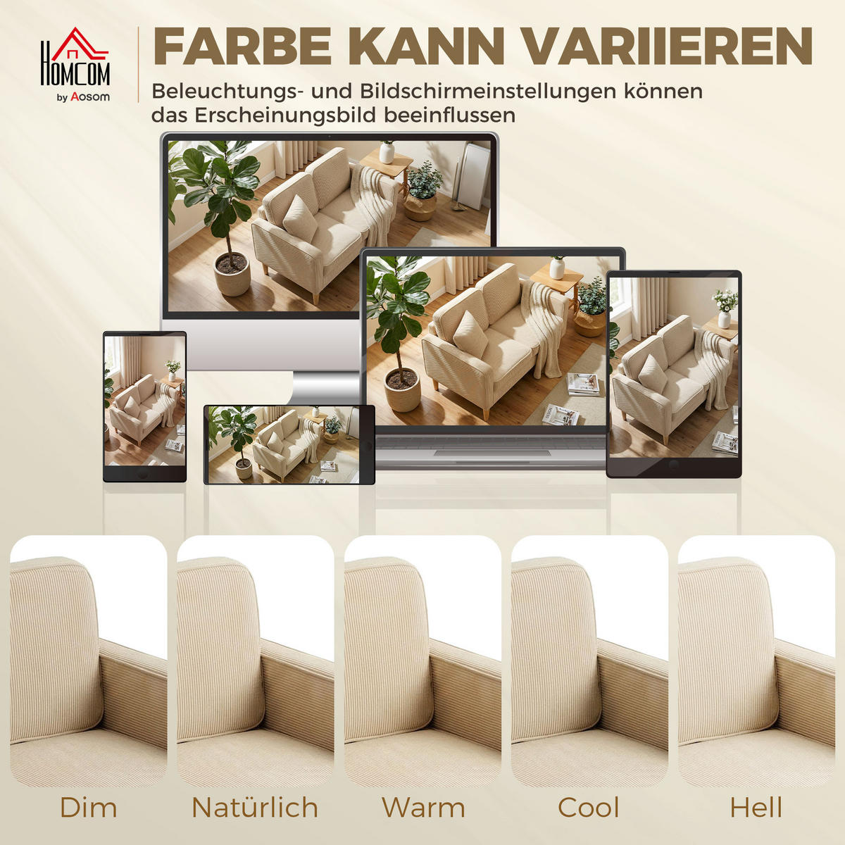SOFA Polyester Beige - Beige/Naturfarben, Holz/Textil (63/79/117cm) - HOMCOM