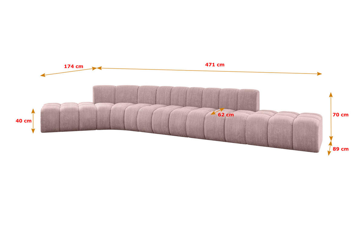 ECKSOFA modulares Sofa Solven-L2 - 471x174x70 cm Rosa - Rosa, Holzwerkstoff/Textil (471/174cm) - ALTDECOR