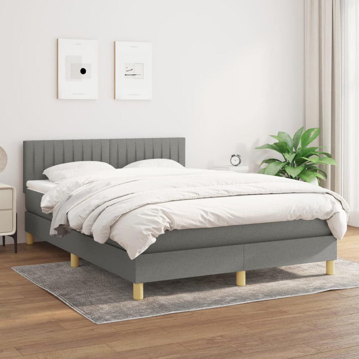 BOXSPRINGBETT Mit Matratze Dunkelgrau 140/200 Cm Stoff - Weiß, Textil (140/200cm) - vidaXL