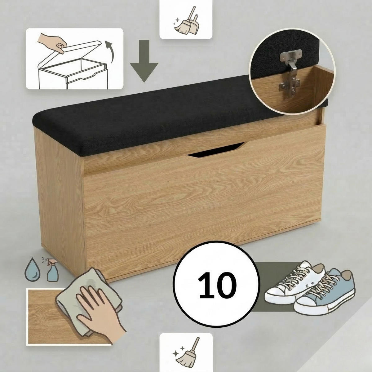 SCHUHSCHRANK Tori 100/50/35 cm Sitzbank - Braun, Holzwerkstoff (100/50/35cm) - BOXIMO