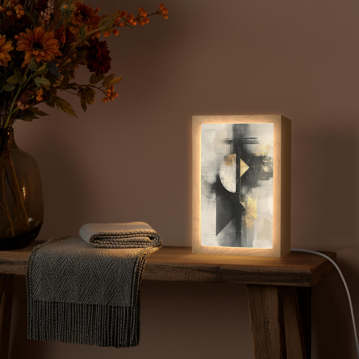 NÁSTĚNNÁ LAMPA Abstraktní - černá - barva - moderní 20x30 cm - šedá, kompozitní dřevo (20/30/8cm) - OnlyWow
