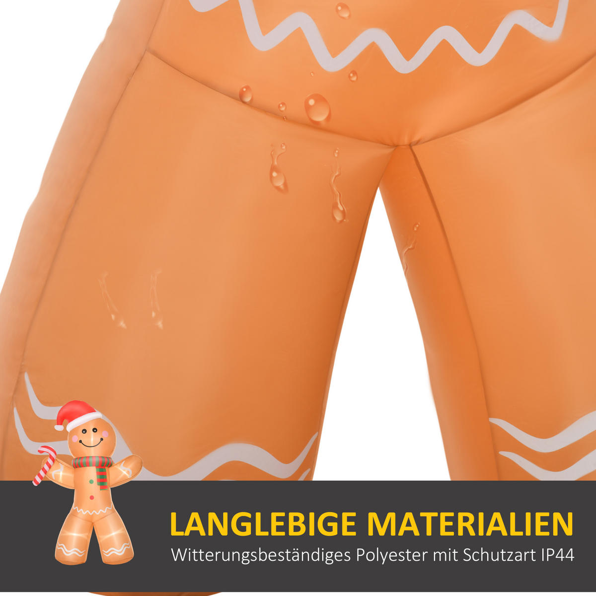 NAFUKOVACÍ perníkový panáček vánoční dekorace 2,4 m se světly polyester - žlutá, plast (65/240/170cm) - HOMCOM