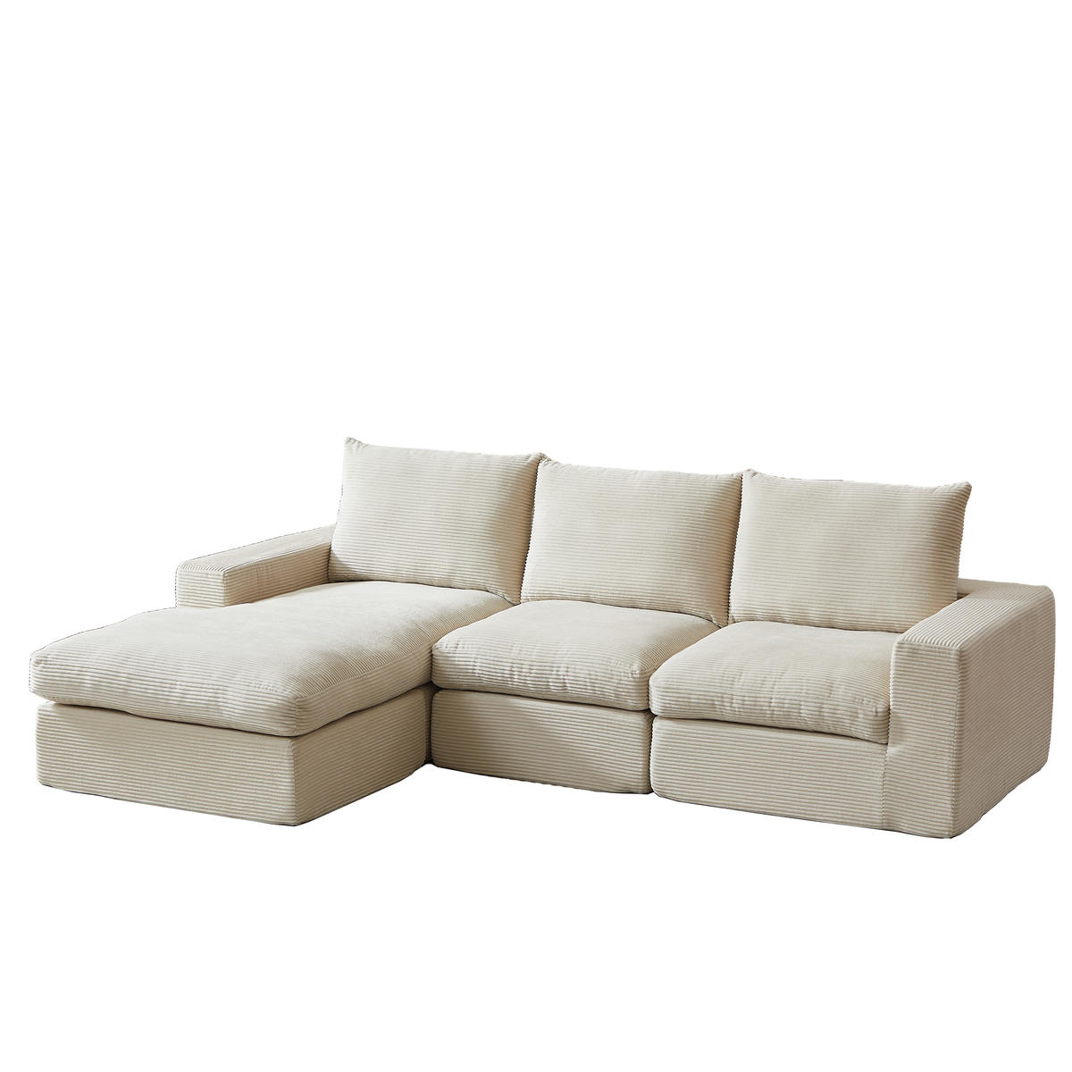 ECKSOFA 251/160/81 cm beige aus Cord mit Chaiselongue, 4 Modulen und 3 Kissen - Beige, Textil (160/251cm) - OKWISH