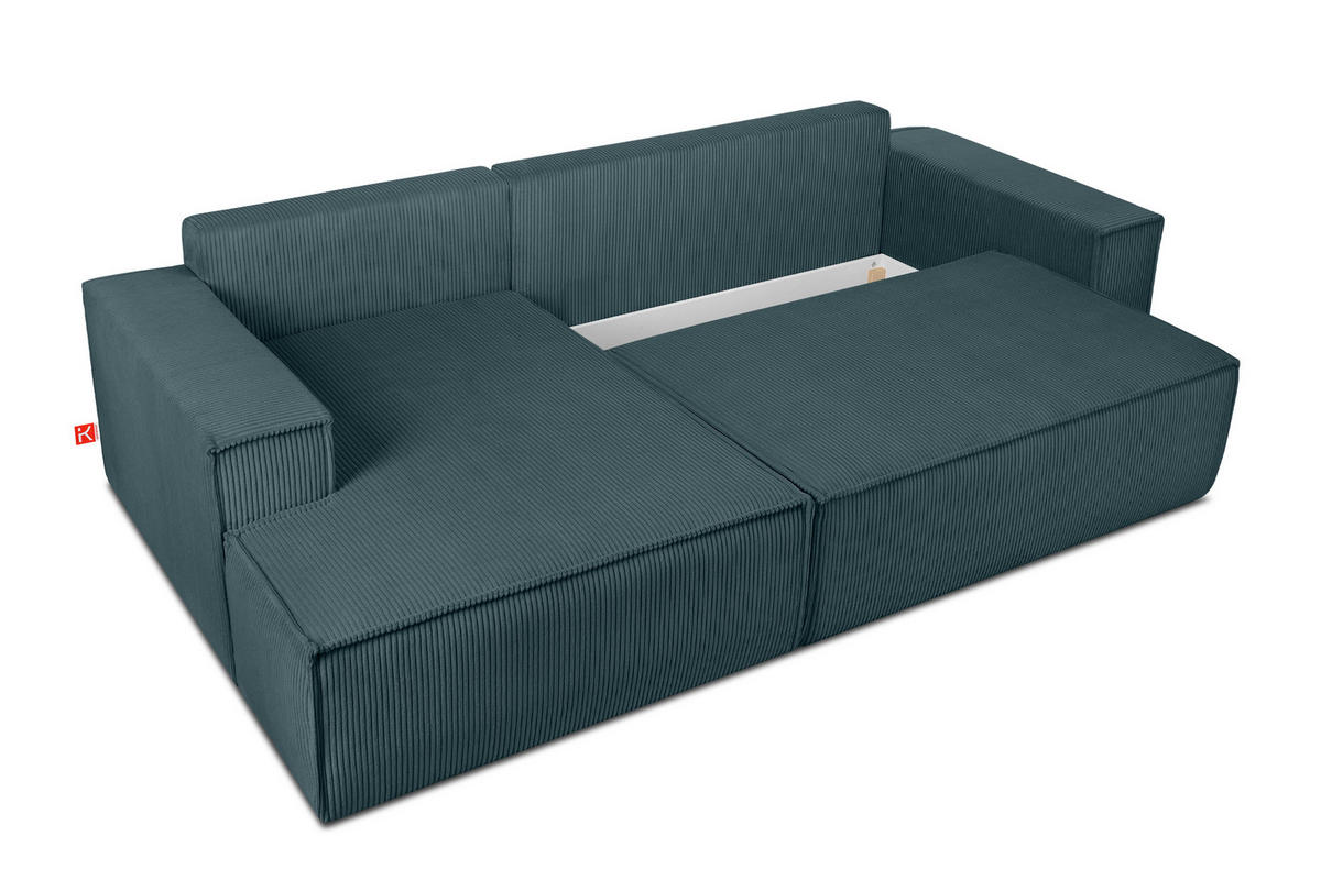 ECKSCHLAFSOFA-LINKS NAPI in Pet Friendly Cord-Stoff, blau - Blau/Schwarz, Textil (262/148cm) - KONSIMO®