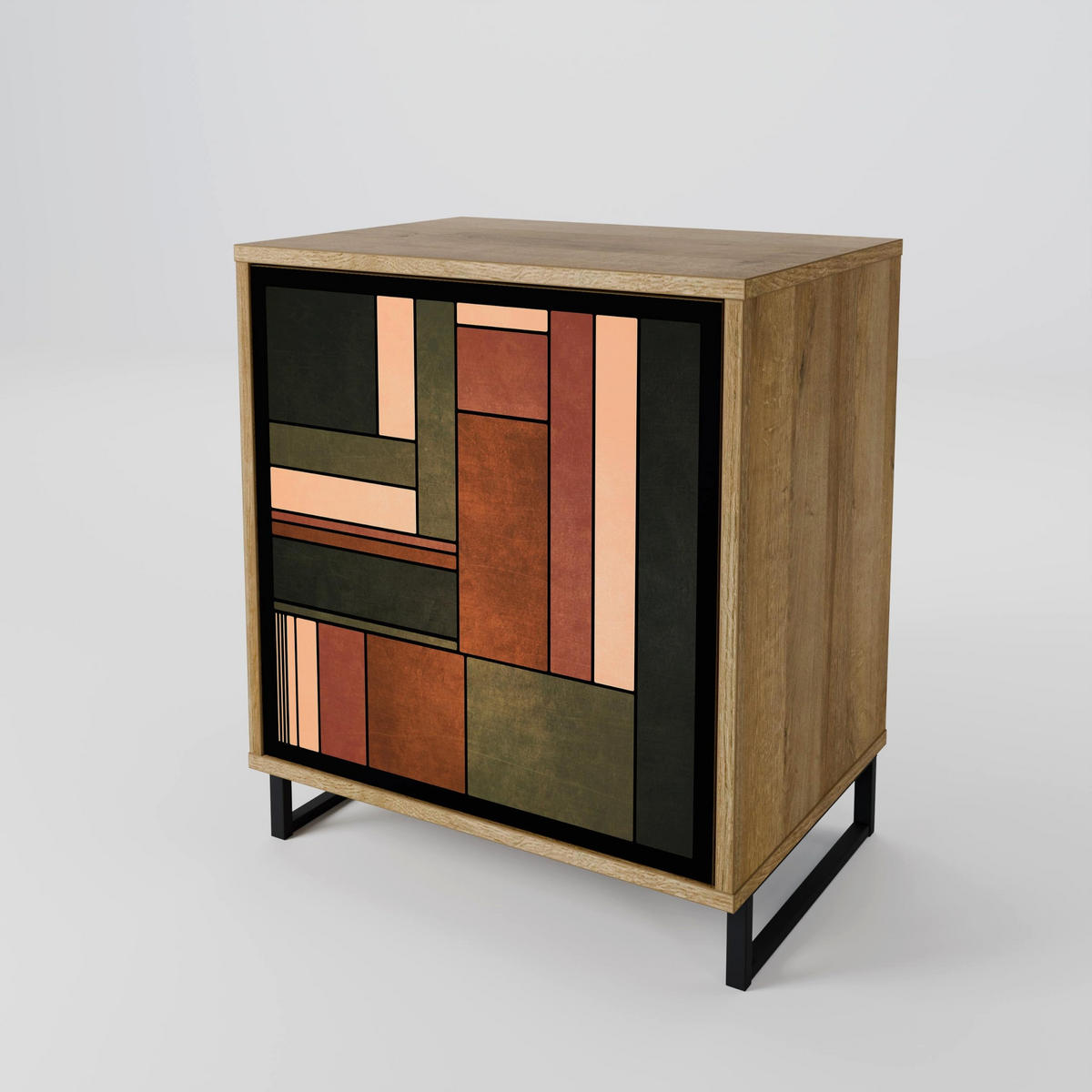SIDEBOARD FIGURES OF NATURE, Eichefarben, 57,5x42x70,5 cm, Schwarze Metall-Sternfüße - Eichefarben/Multicolor, Holzwerkstoff/Metall (57.5/70.5/42cm) - SpaceRebels