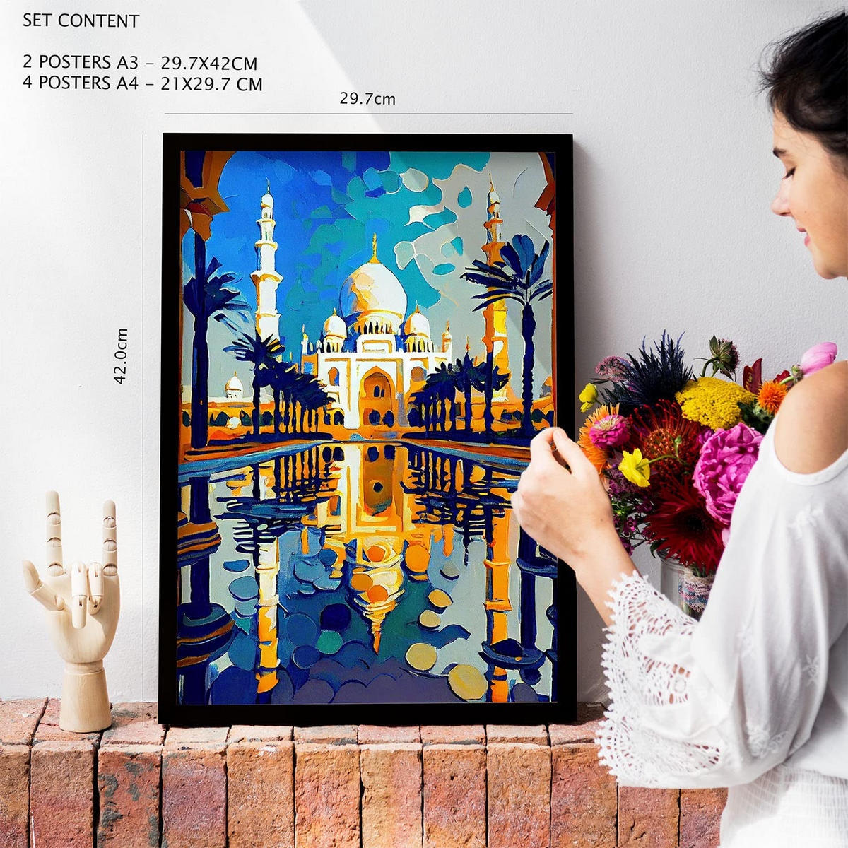 POSTER Set Mit 6 Fluss Im Ölgemälde Stil A3 & A4 Rahmen Aus Hellem Holz - Beige, Papier (29/3cm) - Nacnic