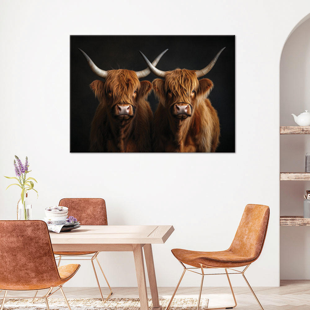 WANDBILD tiere der schottischen hochlandkühe - Schwarz, Textil (60/40cm) - Feeby