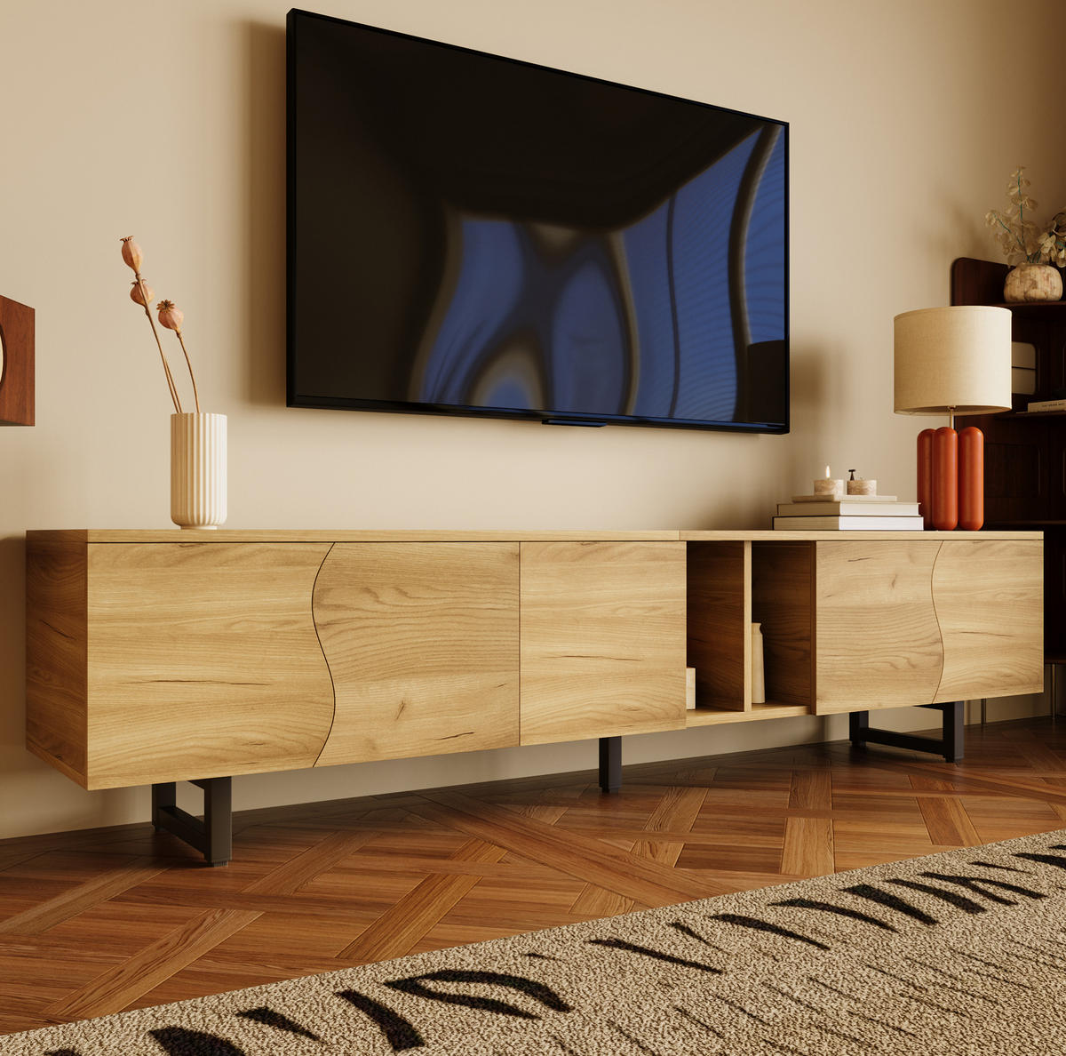 TV-SCHRANK mit Stauraum 191 x 38 x 46,5 cm Holzoptik Natur - Braun, Holzwerkstoff (38/46.5/191cm) - Beauniv