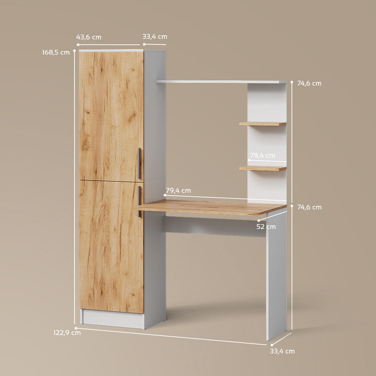 SCHREIBTISCH Rina Weiß/Goldkraft Eiche 122.9 x 168 cm - Honigeiche/Weiß, Holzwerkstoff (52/122.9/168cm) - Livinity®