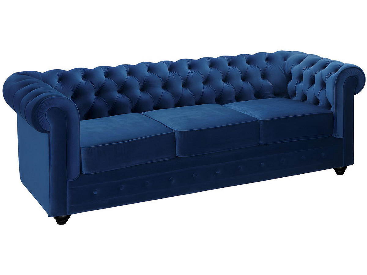 COUCHGARNITUR 3+2+1 - Samt - Dunkelblau - CHESTERFIELD - Blau, Textil (88/72/205cm) - Vente-Unique