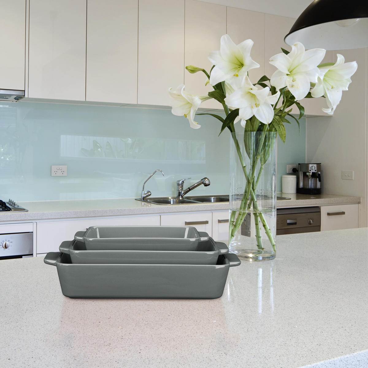 3-DIELNA súprava zapekacích foriem - sivá, keramika (20/33/6cm) - Relaxdays