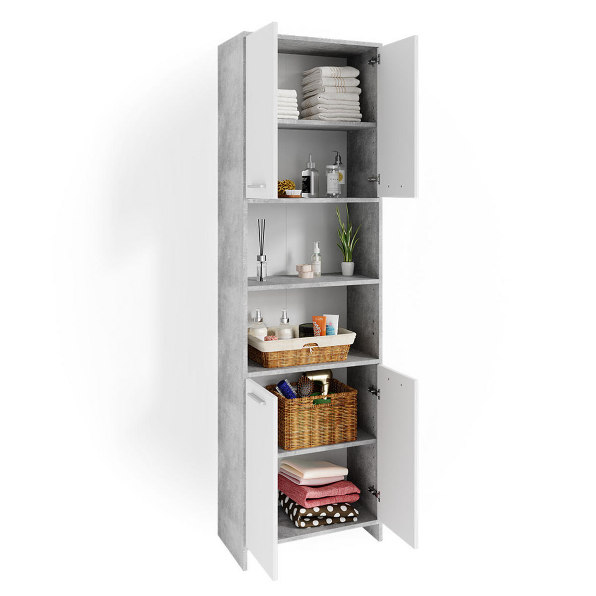 BADSCHRANK Maris Beton 56.1 x 190 cm - Schieferfarben/Weiß, Holzwerkstoff (56.1/190/30cm) - Vicco