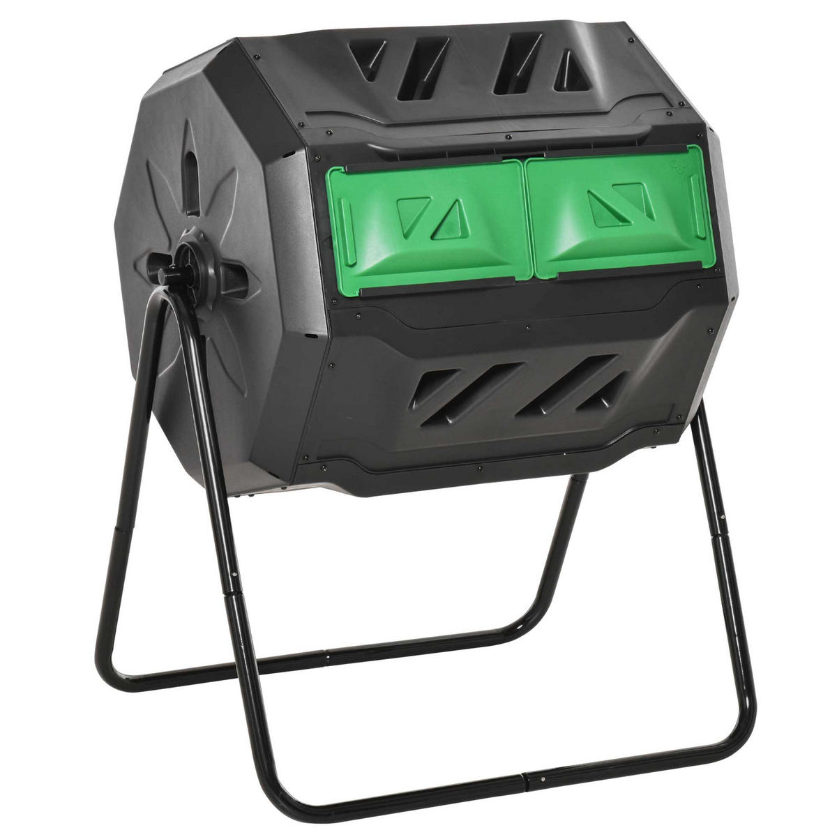 KOMPOSTBEHÄLTER DE-10335 160 L drehbar mit 2 Kammern Schwarz - Schwarz, Metall (64/96/71cm) - ComfortXL