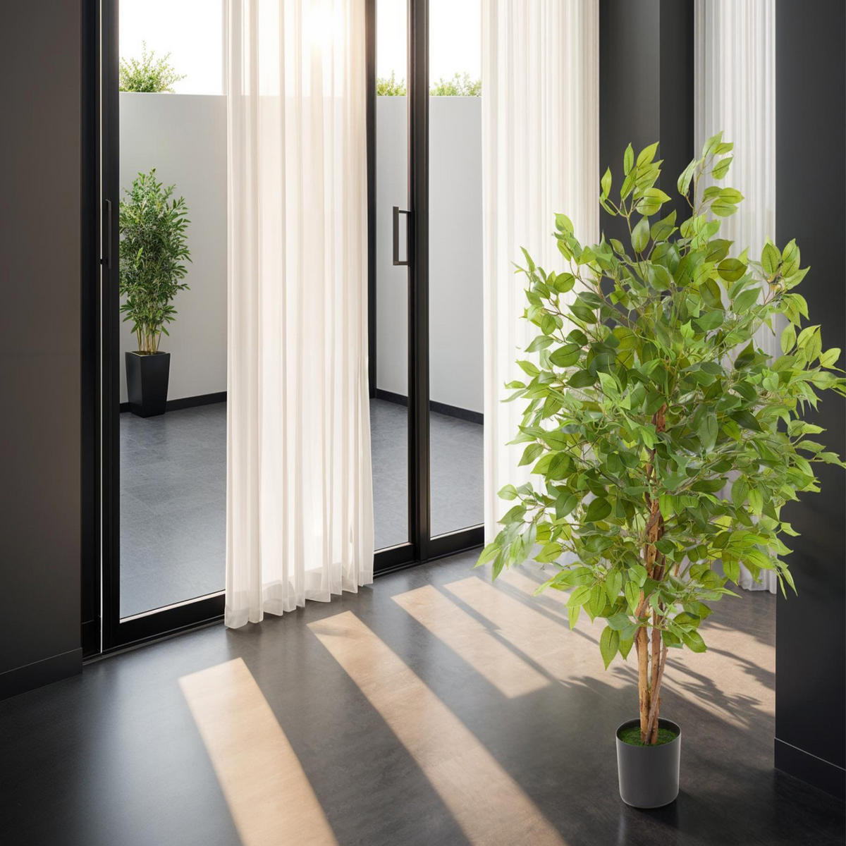 KÜNSTLICHER-FICUSBAUM Fida,stabiler Kunststoff-Blumentopf,grün - Grün, Kunststoff (120cm) - tectake