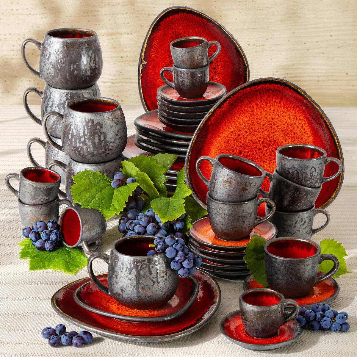 GESCHIRRSET PRIMA, 6-Personen, 42-tlg, Rot - Rot, Keramik (25.7/2.4/24cm) - KONSIMO®