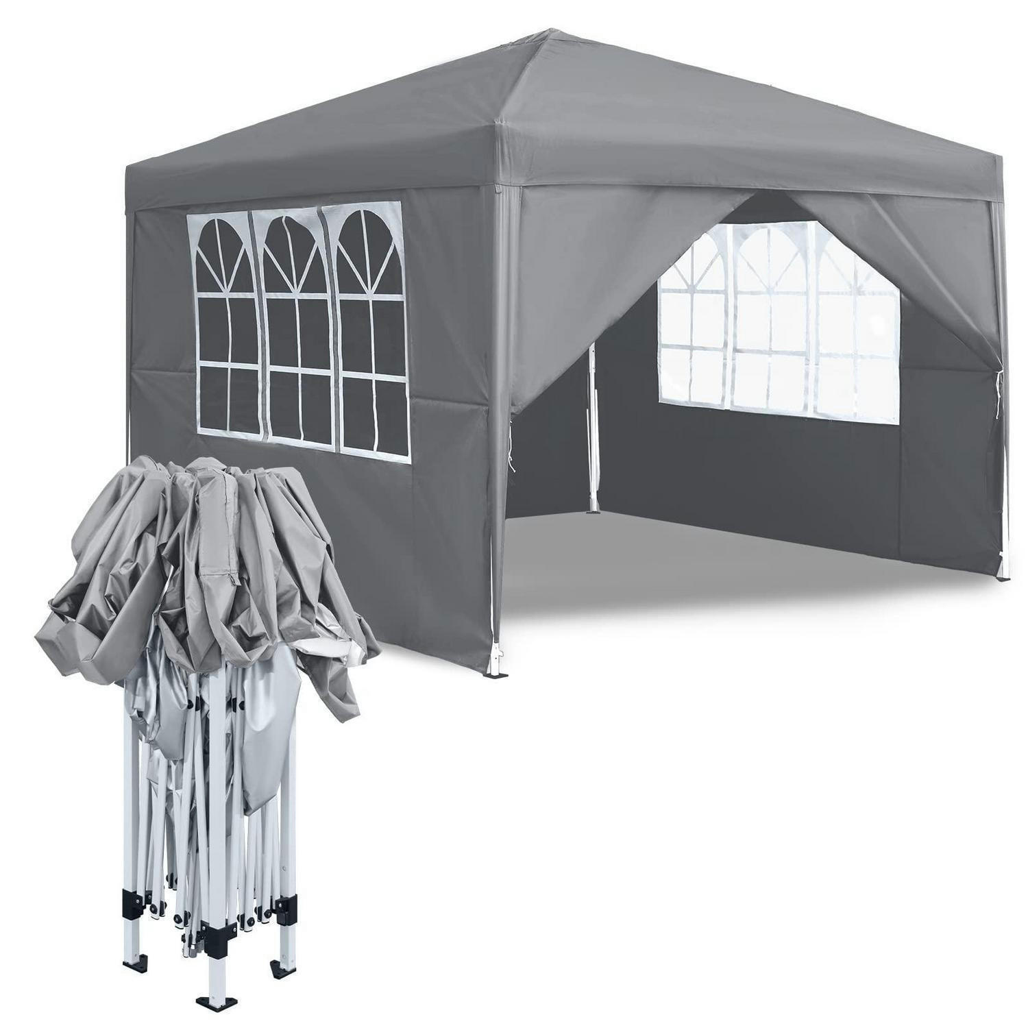 GARTENPAVILLON 300 x 300 cm Grau mit 4 Seitenteilen und Fenstern - Grau, Textil (300/260/300cm)