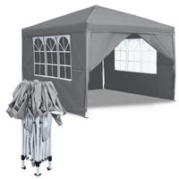 GARTENPAVILLON 300 x 300 cm Grau mit 4 Seitenteilen und Fenstern - Grau, Textil (300/260/300cm)