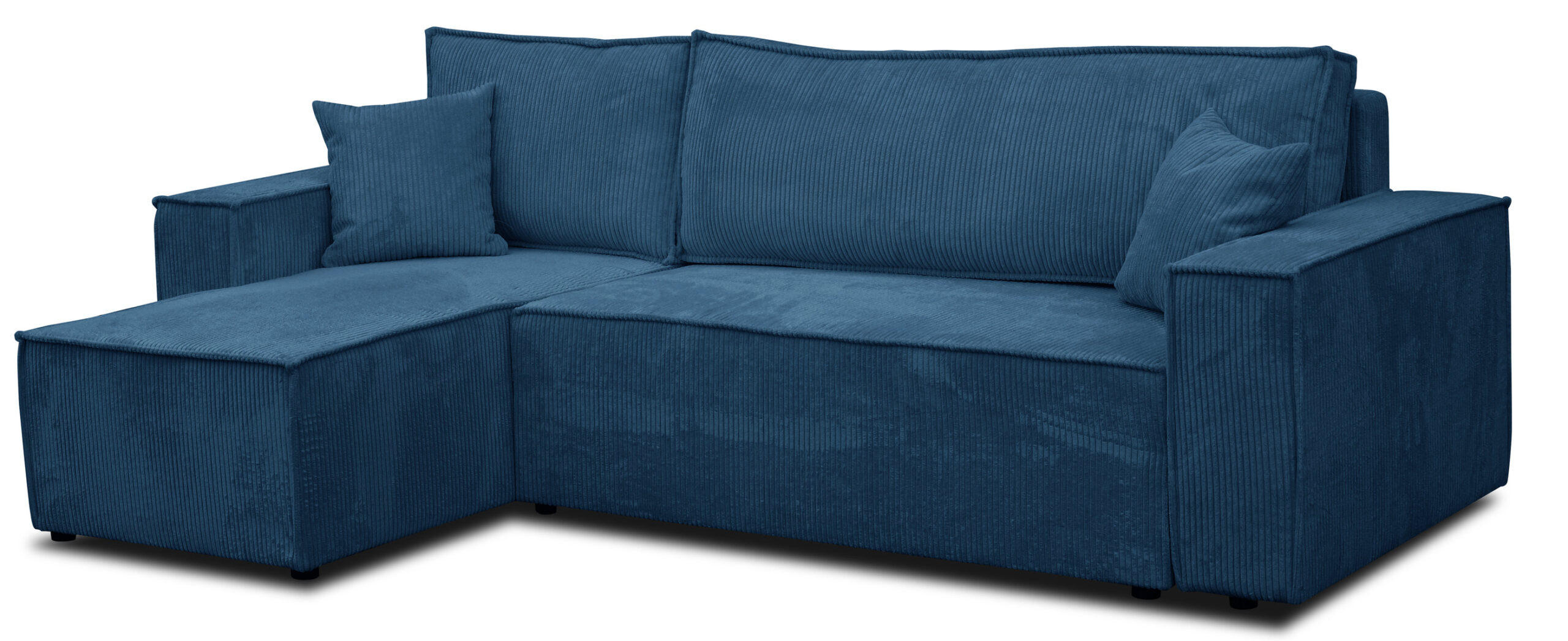 ECKSOFA Hugo L in L-Form mit Schlaffunktion und Bettkasten, Farbe: Blau, Cordstoff, Ottomane Unsiversal - Blau, Textil (244/145cm) - VENASI MÖBEL