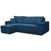 ECKSOFA Hugo L in L-Form mit Schlaffunktion und Bettkasten, Farbe: Blau, Cordstoff, Ottomane Unsiversal - Blau, Textil (244/145cm) - VENASI MÖBEL