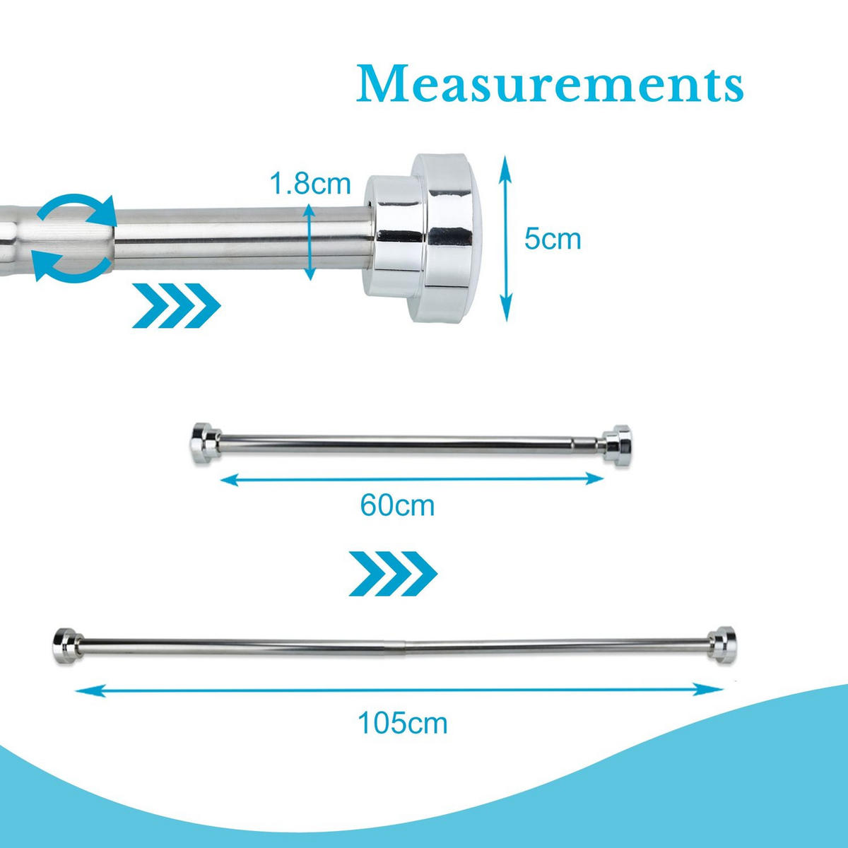 DUSCHVORHANGSTANGE ausziehbar 65 - 100 cm - Silberfarben, Metall (65cm) - Intirilife