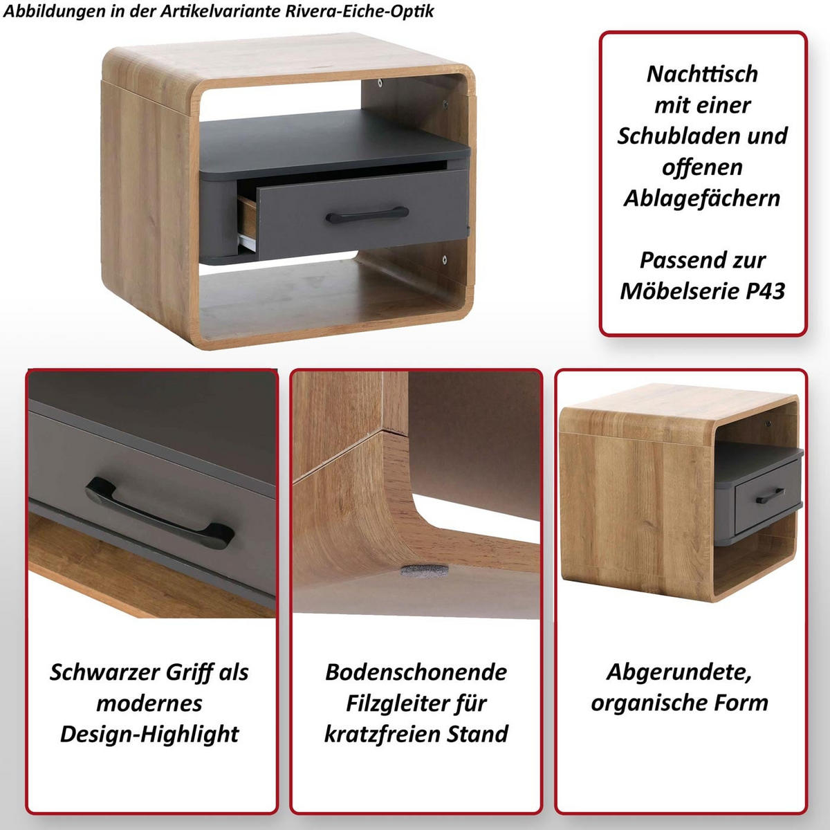 NACHTTISCH organisch Weiß - Weiß, Holz (48/40/44cm) - MCW