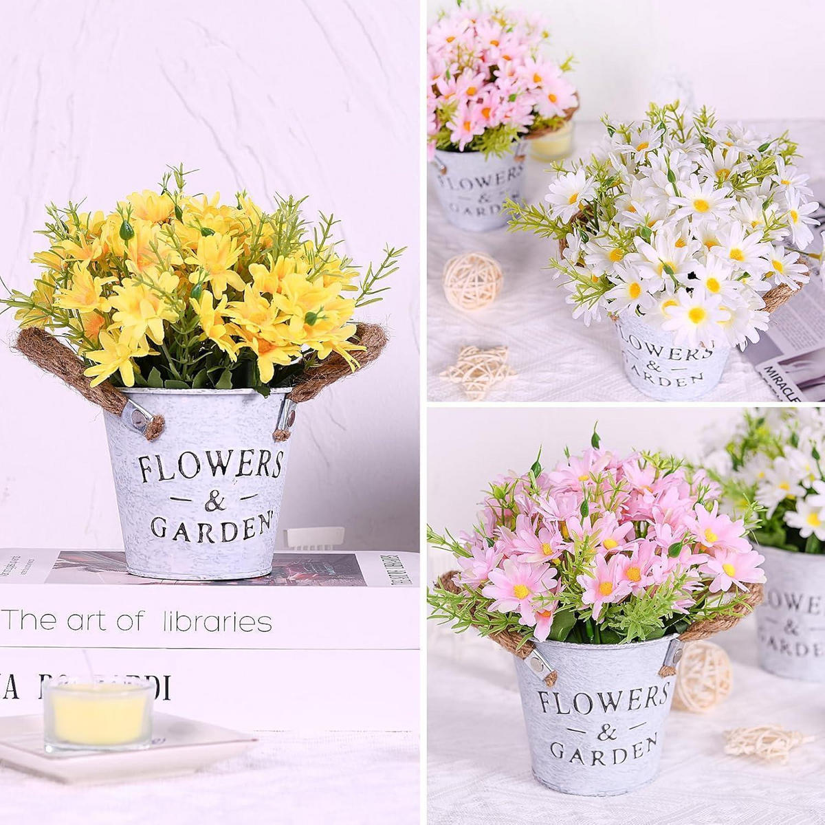 KUNSTPFLANZE Gänseblümchen 3er Set Rosa Lila Gelb - Multicolor, Kunststoff (20cm)