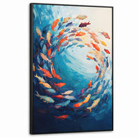 LEINWAND Bilder mit Rahmen - Meer - Fische - Bunt - Dynamisch - 80x120 - Hellblau, Textil (80/120cm) - MuchoWow