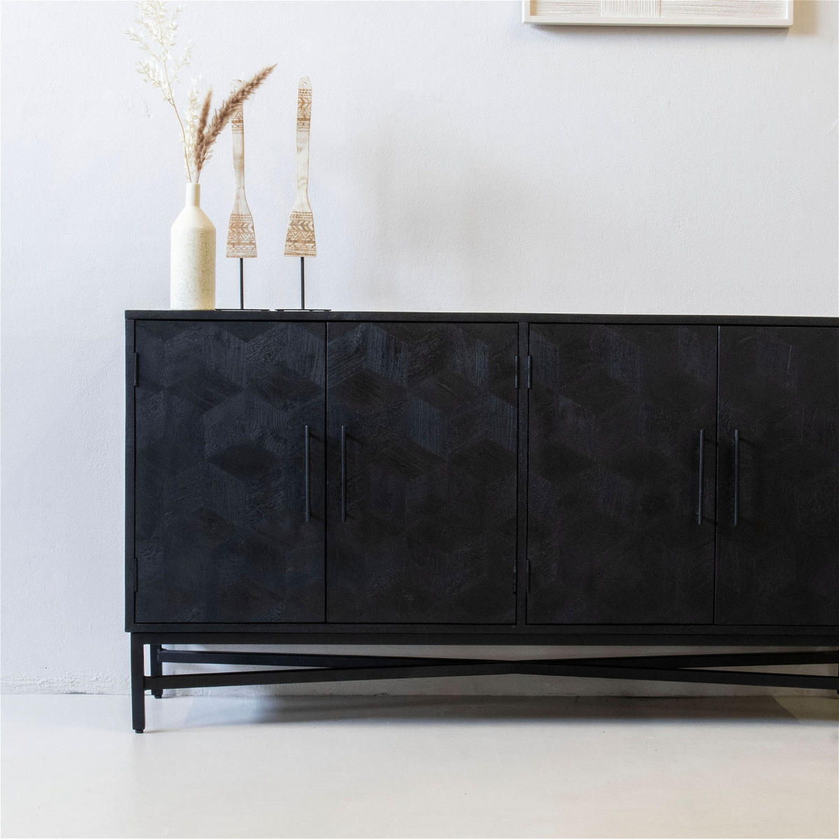 SIDEBOARD aus Holz und Metall 160cm, schwarz - Schwarz, Holz (160/85/45cm) - Giga Meubel